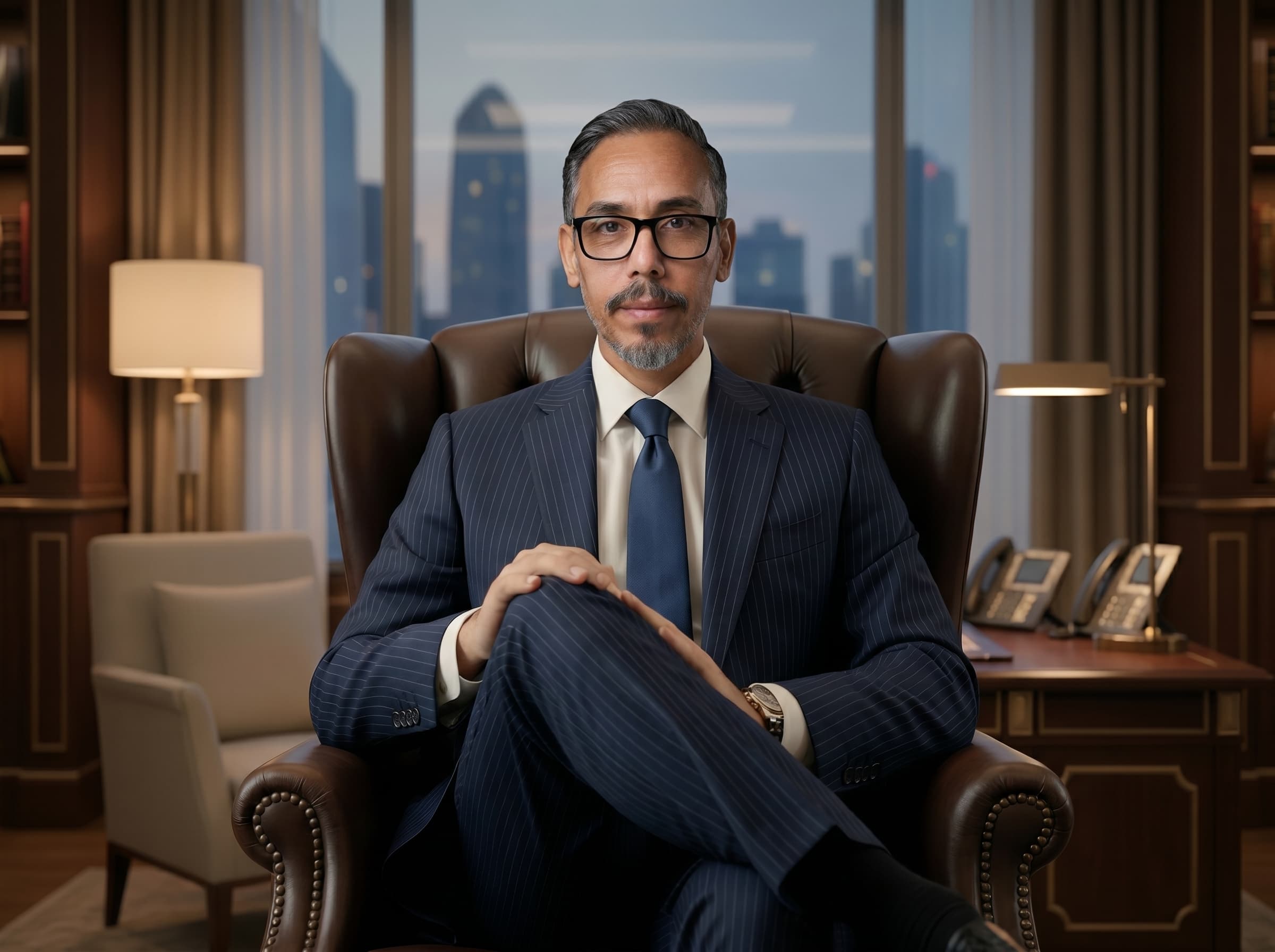 A picture of the business leader in a thoughtful pose.